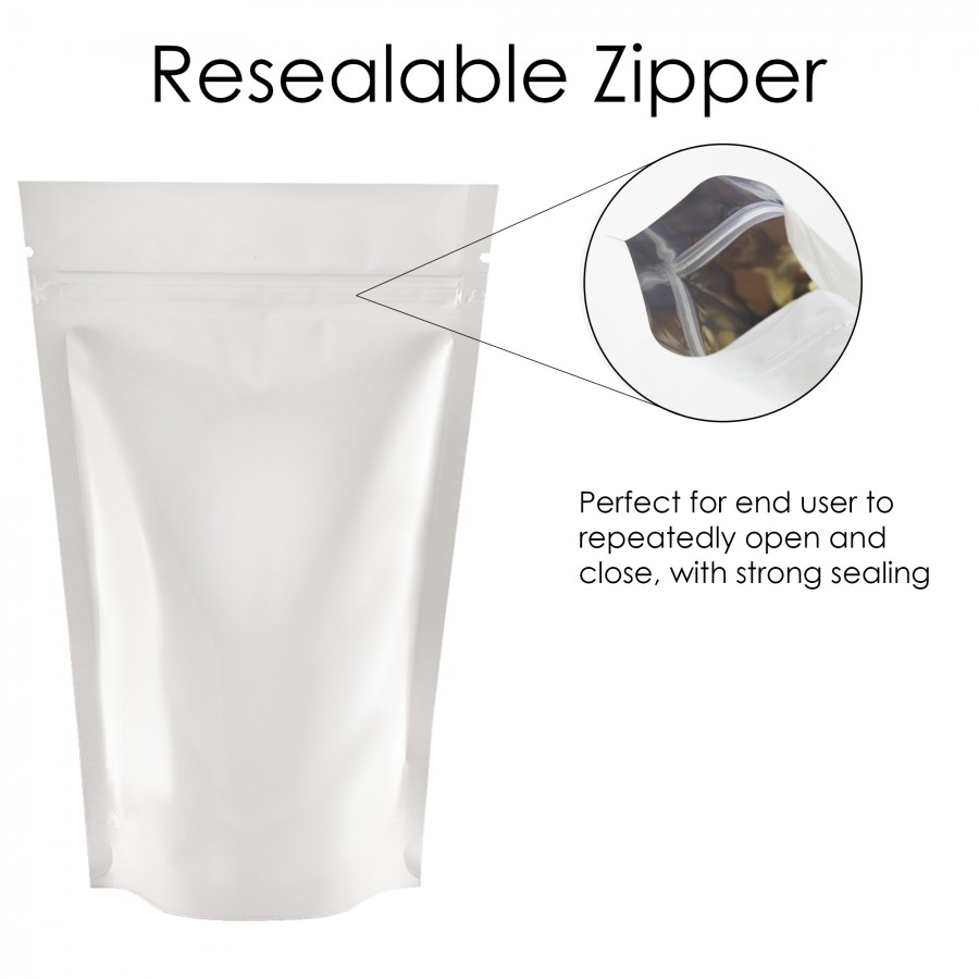 buy online 750g White Shiny Stand Up Pouch/Bag with Zip Lock [SP11]