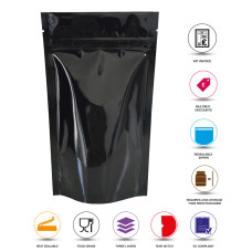 1kg Black Shiny Stand Up Pouch/Bag with Zip Lock [SP6]
