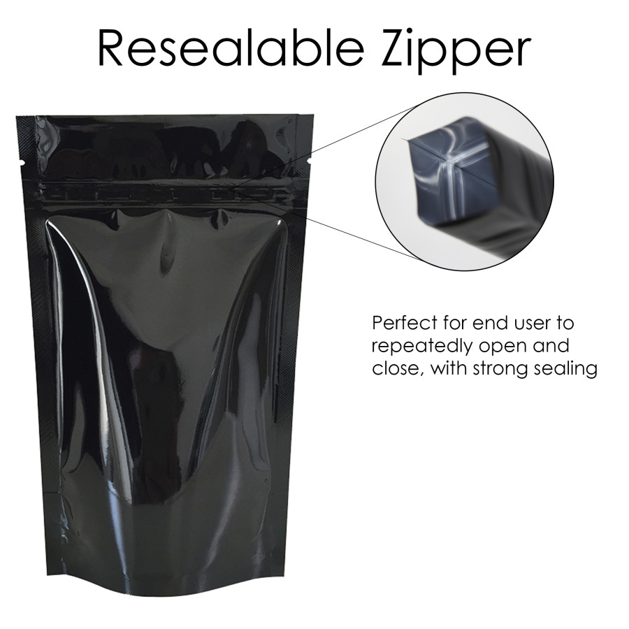 buy online 150g Black Shiny Stand Up Pouch Bag with Zip Lock SP3
