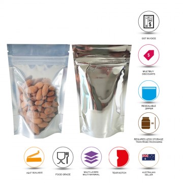 750g Clear / Silver Shiny Stand Up Pouch/Bag with Zip Lock [SP11]
