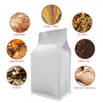500g White Matt Flat Bottom Stand Up Pouch/Bag with Zip Lock [FB5]