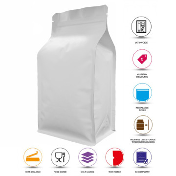 500g White Matt Flat Bottom Stand Up Pouch/Bag with Zip Lock [FB5]