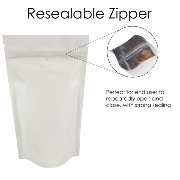 150g Matt White With Valve Stand Up Pouch/Bag with Zip Lock [SP3]