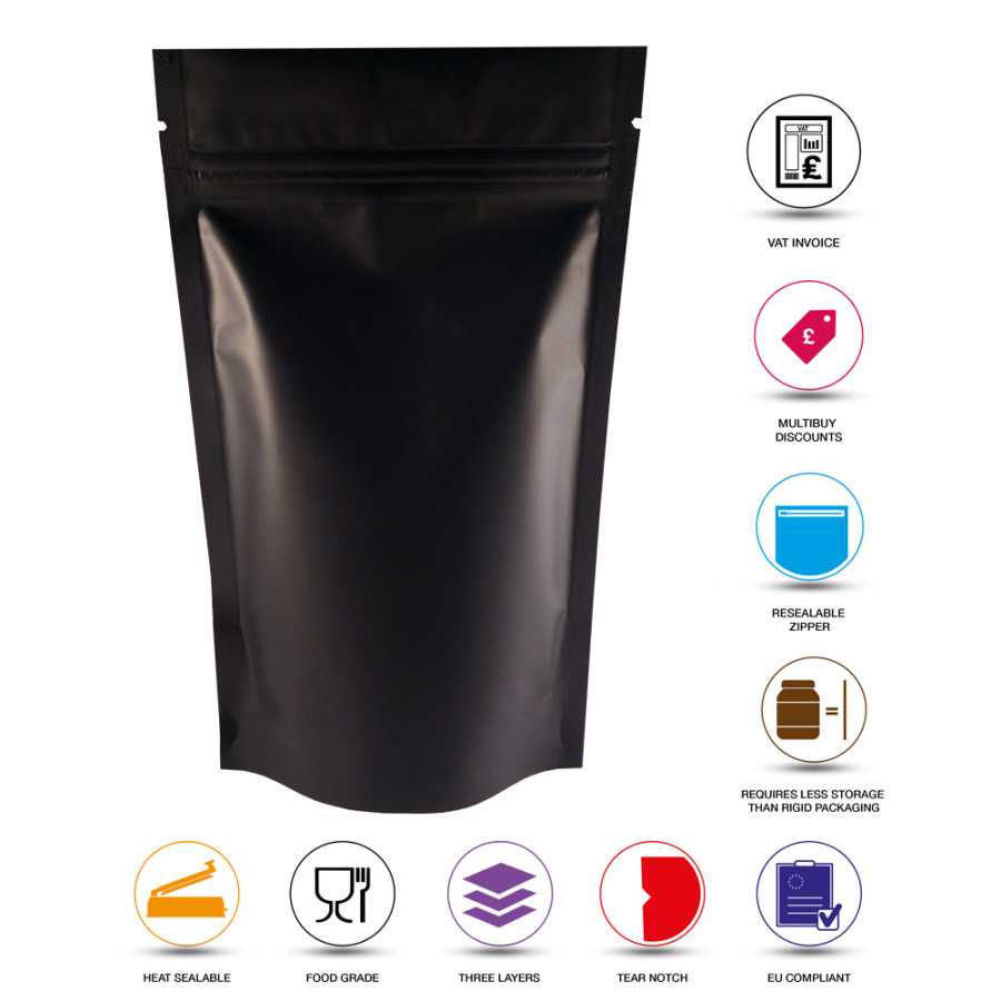 buy online 70g Black Matt Stand Up Pouch/Bag with Zip Lock [SP2]