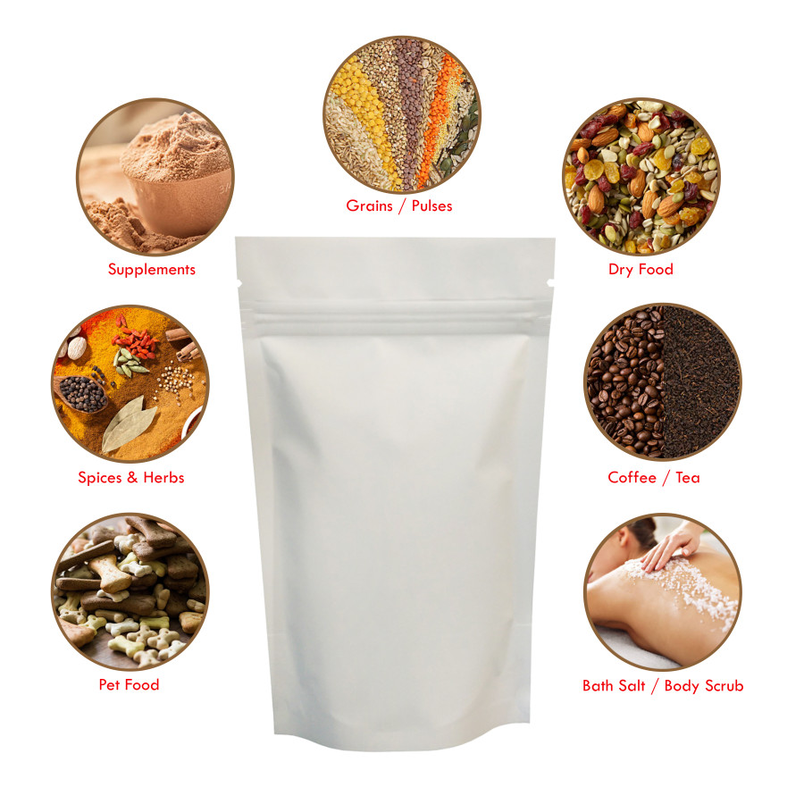 buy online 100g White Matt Stand Up Pouch/Bag with Zip Lock [SP9]